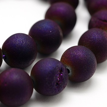 Electroplated Natural Agate Round Bead Strands, Grade A, Purple Plated, 10mm, Hole: 1mm, about 37pcs/strand, 15.1 inch