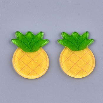 Plastic Cabochons, with Glitter Powder, Pineapple, Gold, 25x19x2mm