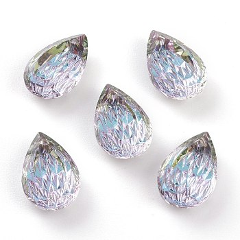 Embossed Glass Rhinestone Pendants, Teardrop, Faceted, Vitrail Light, 14x9x5mm, Hole: 1.4mm