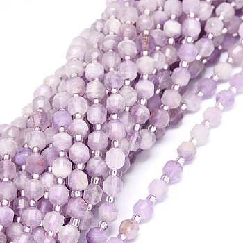 Natural Amethyst Beads Strands, with Seed Beads, Faceted, Bicone, Double Terminated Point Prism Beads, 5~7x6mm, Hole: 0.8mm, about 48pcs/strand, 15.55 inch(39.5cm)