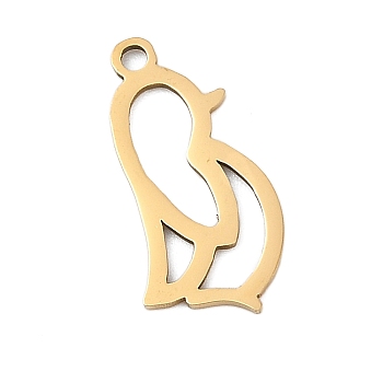 201 Stainless Steel Pendants, Cat Charms, Real 18K Gold Plated, 16x8.5x1mm, Hole: 1.4mm