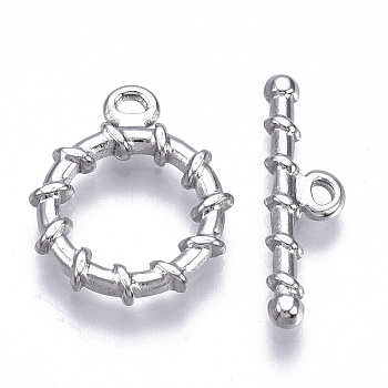 304 Stainless Steel Toggle Clasps, Ring, Stainless Steel Color, Ring: 19x16x3mm, Hole: 1.6mm, Inner Diameter: 10mm, Bar: 22x6.5x3mm, Hole: 1.6mm