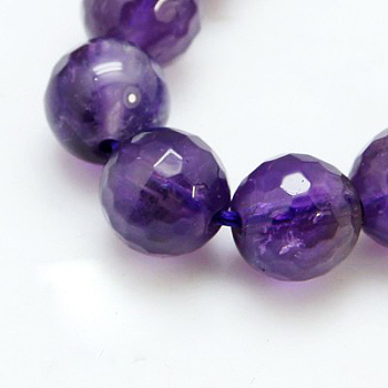 Natural Amethyst Beads Strands, Round, Faceted, Purple, 12mm, hole: 1mm, 16pcs/strand, 8 inch