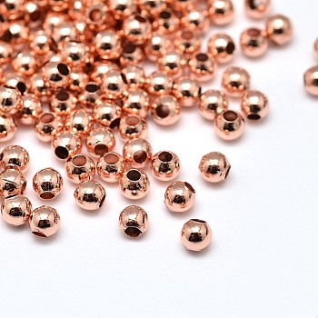 Brass Solid Round Beads, Lead Free & Cadmium Free & Nickel Free, Rose Gold, 2mm, Hole: 0.5mm