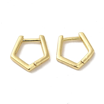 Brass Huggie Hoop Earrings for Women, Real 18K Gold Plated, Hexagon, 12.5x2mm