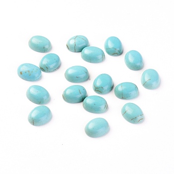 Synthetic Turquoise Cabochons, Dyed, Oval, Aquamarine, 10x8x4mm