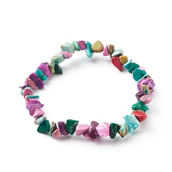 Synthetic Turquoise Stretch Beaded Bracelets, Chip, Colorful, Inner Diameter: 2 inch(5cm)