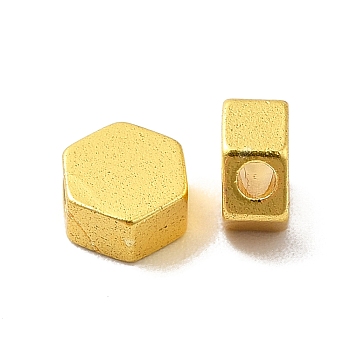 Rack Plating Brass Beads,  Hexagon, Matte Gold Color, 5x5.5x3mm, Hole: 1.5mm