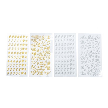 Nbeads Glitter Paper Stickers, with PVC Cover, with Number or Letter, Mixed Color, 8sheets/set
