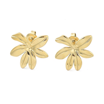 304 Stainless Steel Stud Earrings, Flower, Real 14K Gold Plated, 18x17mm