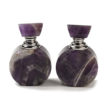 Natural Amethyst Dropper Perfume Bottles, with Stainless Steel Color Tone 304 Stainless Steel Findings, SPA Aromatherapy Essemtial Oil Empty Bottle, 4.2x2.35~2.4x6.1cm