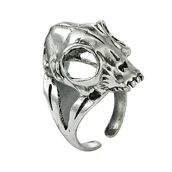 Skull Alloy Open Cuff Rings, Lead Free & Cadmium Free, Antique Silver, 28mm, Inner Diameter: Adjustable