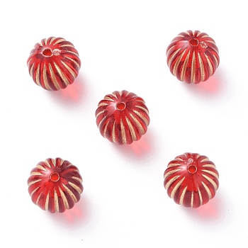 Plating Acrylic Beads, Metal Enlaced, Round, Red, 12mm, Hole: 1.5mm