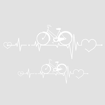 PVC Wall Stickers, for Wall Decoration, Heartbeat & Bicycle Pattern, White, 300x900mm