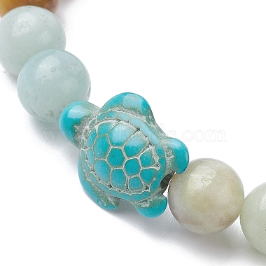 Natural Flower Amazonite & Synthetic Turquoise Turtle Beaded Stretch Bracelet(BJEW-JB09699-01)-3