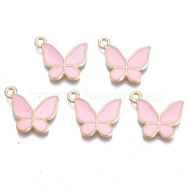 Light Gold Pink Butterfly Alloy+Enamel Pendants