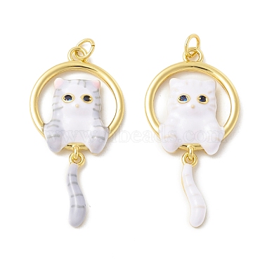 Real 18K Gold Plated Mixed Color Cat Brass+Enamel Pendants