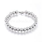 Tarnish Resistant 201 Stainless Steel Ball Chain Bracelets, with Lobster Claw Clasps, Stainless Steel Color, 7-5/8 inch(195mm)x8mm(BJEW-E295-03)