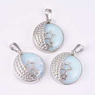 Opalite Pendants, with Brass Findings, Flat Round with Star, Platinum, 26x23x9mm, Hole: 5x7mm(G-P373-G016)