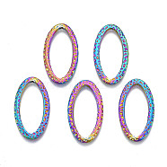 Rack Plating 304 Stainless Steel Link Ring, Cadmium Free & Nickel Free & Lead Free, Hammered Oval, Rainbow Color, 24x13x1.5mm, Inner Diameter: 8.5x19.5mm(STAS-S119-104)