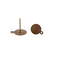 Brass Stud Earring Findings, with Iron Pin and Loop, Antique Bronze, 11.5x8x0.1mm, Hole: 1mm, Pin: 0.75mm(KK-K225-02B-AB)