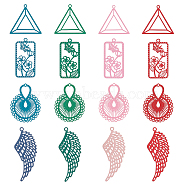 64Pcs 16 Style 430 Stainless Steel Filigree Pendants, Spray Painted, Etched Metal Embellishments, Mixed Shapes, Mixed Color, 20~35x13~20.5x0.4~0.5mm, Hole: 0.9~1.5mm, 4pcs/style(STAS-BC0003-75)