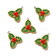 Opaque Resin Pendants, with Platinum Tone Iron Loops, Christmas Theme, Fruit with Leaves, Colorful, 27x24x8mm, Hole: 2mm(RESI-D055-021P)