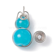 Imitation Jade Glass Bead Pendants, with Platinum Copper Wire Wrapped, Unicorn Charms, Medium Turquoise, 20x15~16x8~8.5mm, Hole: 2.5mm(PALLOY-JF02479-03)