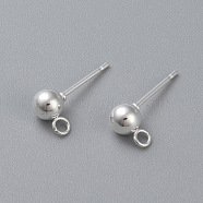 304 Stainless Steel Ball Stud Earring Post, Earring Findings, with Loop, Round, Silver, 16x5mm, Hole: 1.8mm, Pin: 0.8mm, Round: 5mm(STAS-H410-10S-B)