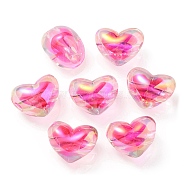 Two Tone UV Plating Transparent Acrylic European Beads, Large Hole Beads, Heart, Deep Pink, 14.5x18.5x14mm, Hole: 4mm(OACR-F004-06F)