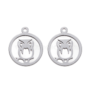 201 Stainless Steel Pendants, Laser Cut, Ring with Owl, Stainless Steel Color, 16.5x14x1mm, Hole: 1.2mm(STAS-N092-104)