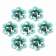 Transparent Printed Acrylic Pendants, Christmas, Snowflake with Christmas Reindeer, Pale Turquoise, 39.5x35.5x2.5mm, Hole: 1.6mm(X-KY-S163-332)
