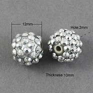 12MM Silver Bling Chunky Resin Rhinestone Ball Beads, 12x10mm, Hole: 2mm(X-RESI-S260-12mm-S2)