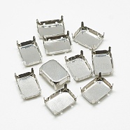 201 Stainless Steel Sew on Prong Settings, Claw Settings for Pointed Back Rhinestone, Rectangle, Stainless Steel Color, Tray: 17x12mm, 17.5x12.5x6.5mm, Hole: 1mm(STAS-T032-05-13x18mm)