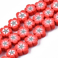 Handmade Polymer Clay Beads Strands, Flower, Indian Red, 8~10.5x8~10x4~5mm, Hole: 1.2mm, about 36~39pcs/strand, 12.40 inch~ 14.17inch(31.5cm~36mm)(CLAY-S096-042B)