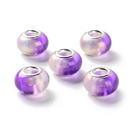 Two Tone Resin European Beads, Rondelle Large Hole Beads, with Platinum Tone Alloy Double Cores, Dark Violet, 14x9mm, Hole: 5mm(RESI-M001-02G)