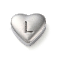 201 Stainless Steel Beads, Stainless Steel Color, Heart, Letter L, 7x8x3.5mm, Hole: 1.5mm(STAS-M335-01L-P)