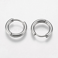 201 Stainless Steel Huggie Hoop Earrings Findings, with 304 Stainless Steel Pins, Stainless Steel Color, 14x15x2.5mm, 10 Gauge, Pin: 0.9mm(STAS-F149-33P-C)