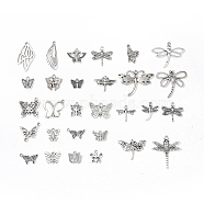 Tibetan Style Alloy Pendants, Butterfly & Dragonfly Charms, Antique Silver, 10~31.5x13~28.5x1~3mm, Hole: 1.2~2mm, 52pcs/set(PALLOY-B014-15)