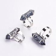 Natural Snowflake Obsidian Finger Rings, with Iron Ring Finding, Platinum, Size 8, 18mm(RJEW-P120-A05)