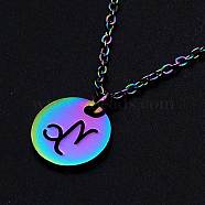 201 Stainless Steel Pendants Necklaces, with Cable Chains and Lobster Claw Clasps, Flat Round with Constellation/Zodiac Sign, Rainbow Color, Capricorn, 15-3/4 inch(40cm), 1.5mm(NJEW-S105-JN627-10)