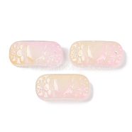 Spray Painted Transparent Glass Connector Charms, Curved Rectangle Links, Pearl Pink, 25x12x6.5mm, Hole: 1.4mm(GLAA-H035-06B)