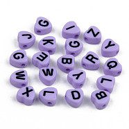 Opaque Acrylic Enamel Beads, Horizontal Hole, Heart with Mixed Black Letters, Lilac, 7x7x4mm, Hole: 1.5mm, about 3600pcs/500g(MACR-S273-37E)