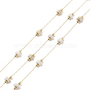 Ion Plating(IP) 304 Stainless Steel Link Chains, Natural Howlite Beads & Spool, Soldered, Real 18K Gold Plated, 8x4mm, about 32.81 Feet(10m)/Roll(CHS-A010-03G-06)