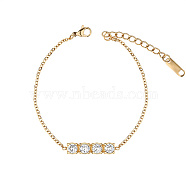Rectangle Cubic Zirconia Link Bracelets, with Golden Stainless Steel Cable Chains, Clear, no size(HU1791-3)