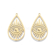 201 Stainless Steel Pendants, Teardrop with Eye, Real 18K Gold Plated, 34.5x21x1mm, Hole: 1.4mm(STAS-N090-LA900-2)