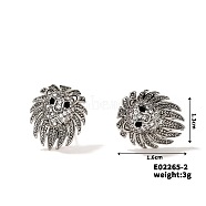 Shiny Lion Head Stud Earrings Fashionable Rhinestone Ear Jewelry, Platinum, 16x13mm(SI6328-2)