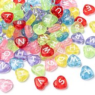 Transparent Acrylic Heart Horizontal Hole Letter Beads, Mixed Color, 10.5x11.5x4.5mm, Hole: 2mm(X-TACR-Q101-01)
