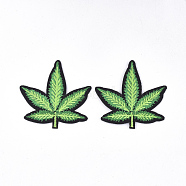 Computerized Embroidery Cloth Iron on/Sew on Patches, Appliques, Costume Accessories, Pot Leaf/Hemp Leaf Shape, Green, 66x66x1.5mm(FIND-T030-204)