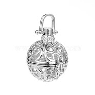Trendy Hollow Brass Round Cage Pendants, For Chime Ball Pendant Necklaces Making, Cadmium Free & Nickel Free & Lead Free, Platinum, 29x23mm, Hole: 5.5x6mm, inner diameter: 20mm(KK-F0299A-P-NR)